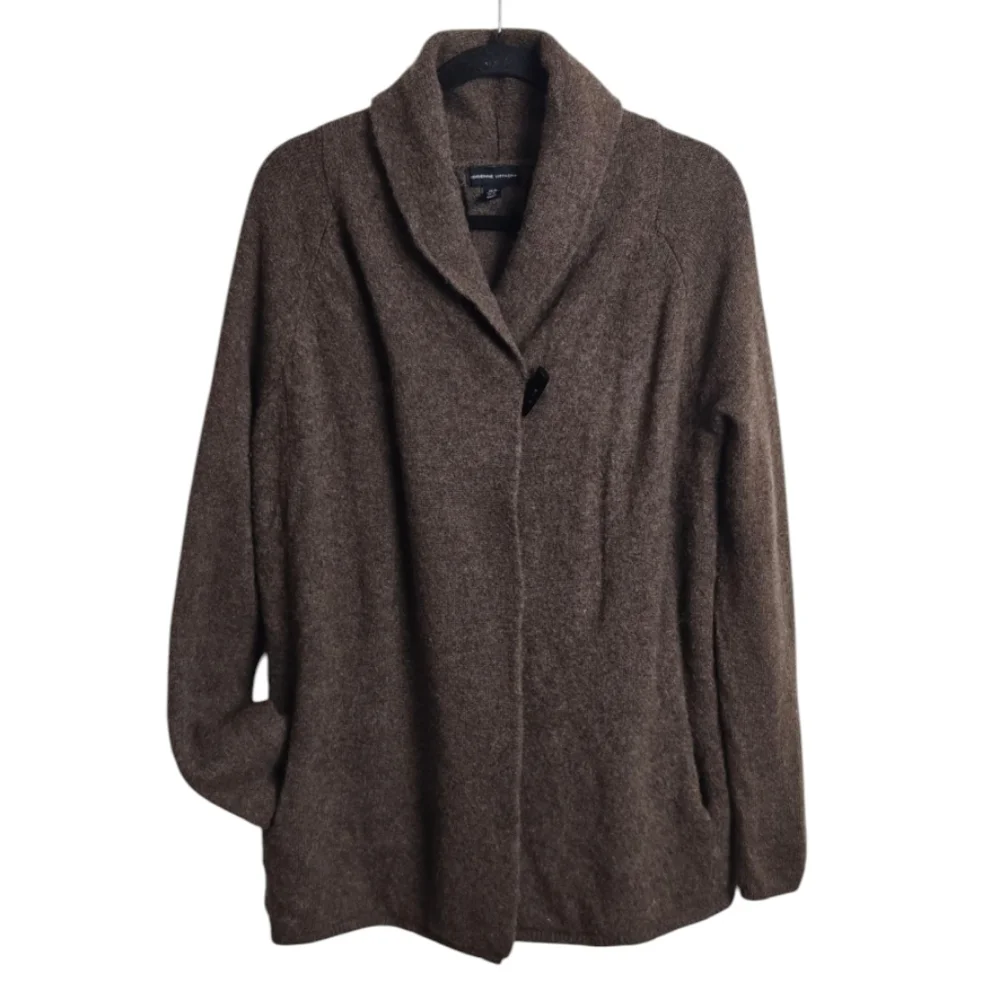 Adrienne Vittadini wool yak hair brown toggle cardigan sweater Size XL - Picture 1 of 7